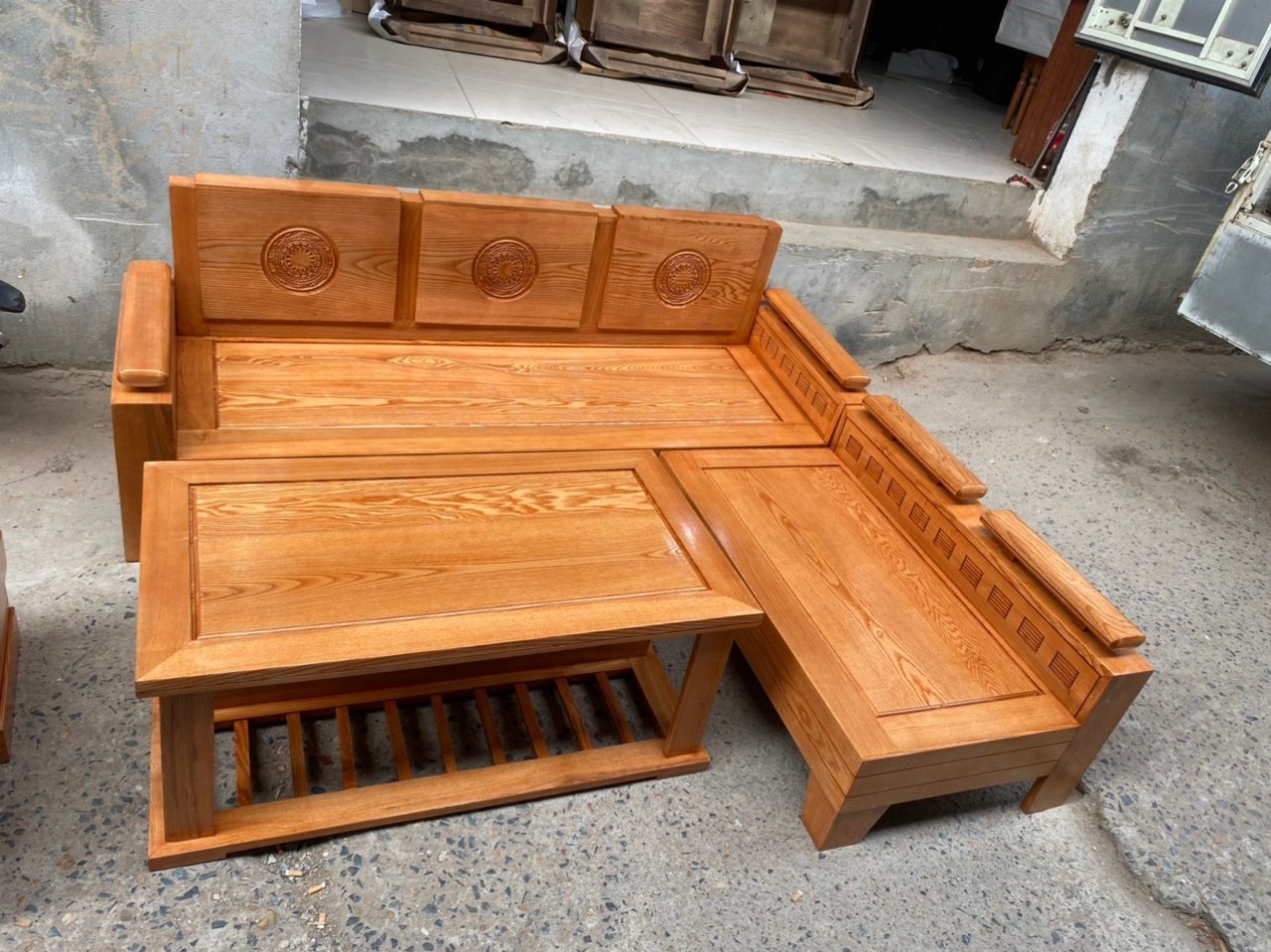  Sofa gỗ góc trứng nhỏ giá rẻ rộng 2m